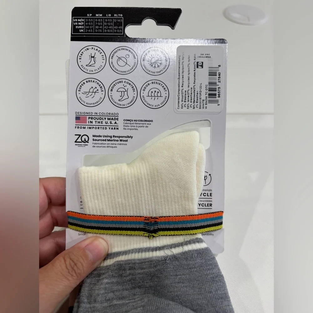 Smartwool Women's Large Snowboard OTC Socks Targeted Cushion White Purple NWT